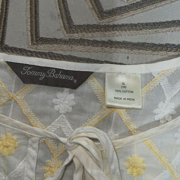 Tommy Bahama Cotton Embroidered Tunic Top White Yellow Coastal Sz XL X-Large - Picture 4 of 7